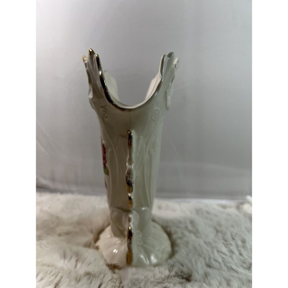 Sets Of VTG Crown‎ Potteries Co USA Horn Of Plenty Rose Vase Gold Trim Rare! - Picture 4 of 9